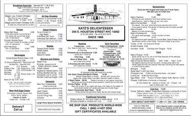 Menu du restaurant Katz's Delicatessen