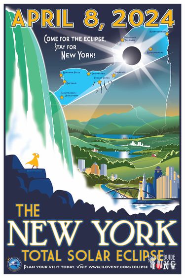 Poster rétro pour l'éclipse d'avril 2024.