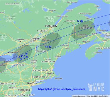 Ombre de la Lune sur la Terre pendant l'éclipse du 8 avril 2024 à New York