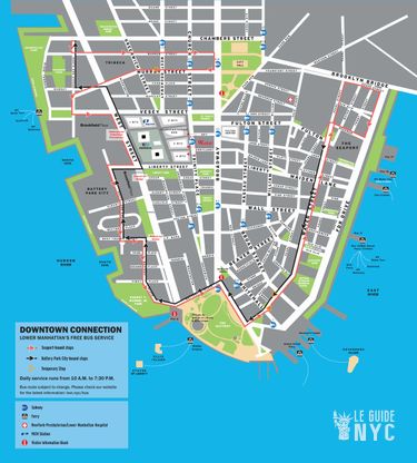 La carte du service de bus gratuit Downtown Connection